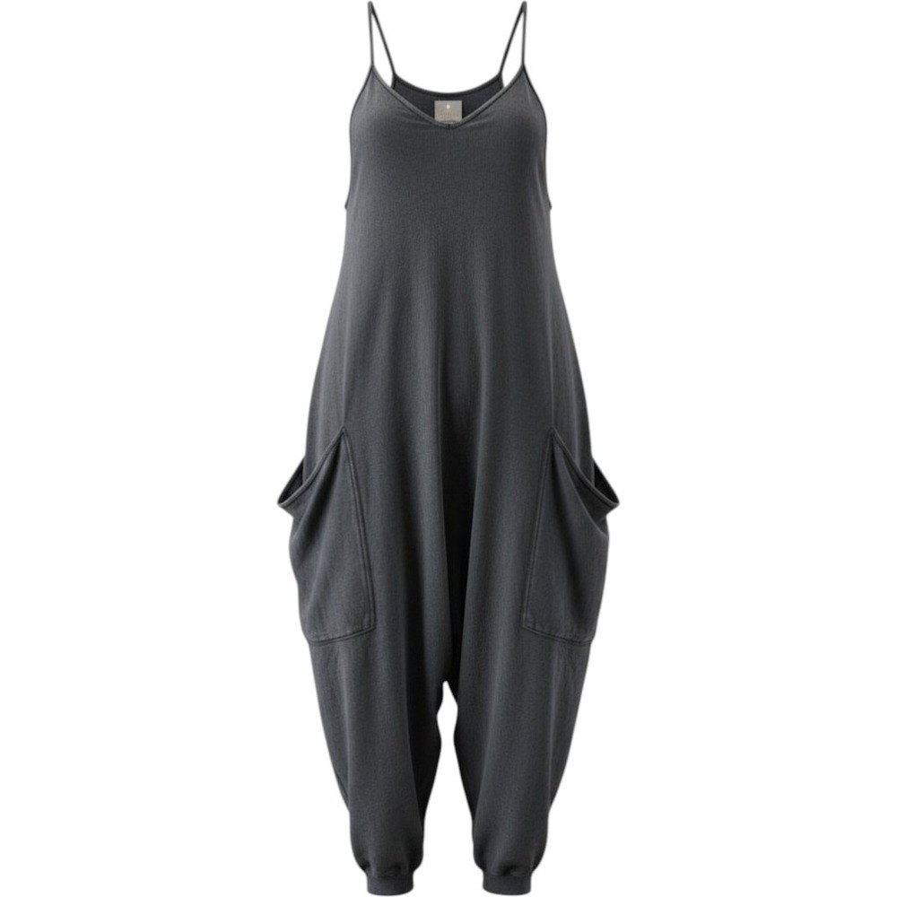 Free People Movement Hot Shot Jumpsuit Women L Black Mineral Wash Oversized Boho